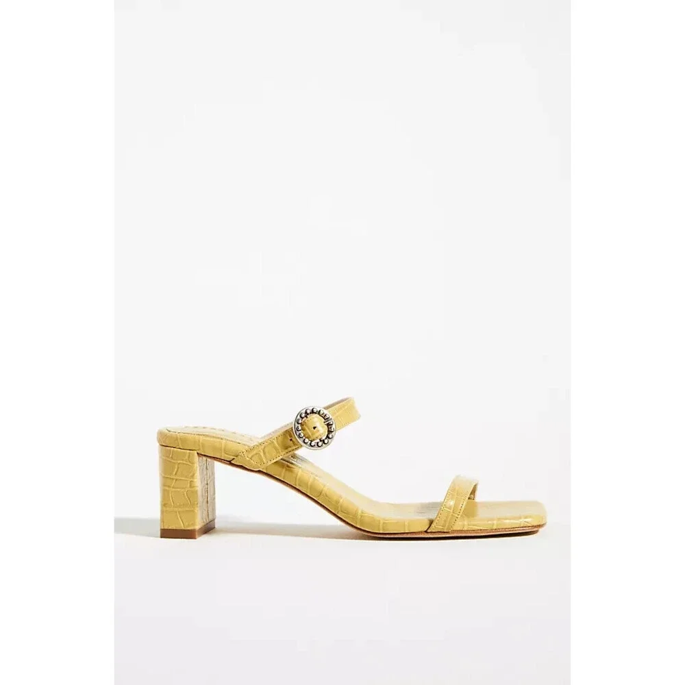 Freda Salvador Amalia Sandal Womens US 6 Yellow Croc Block Heel Slip-On JOBB1365